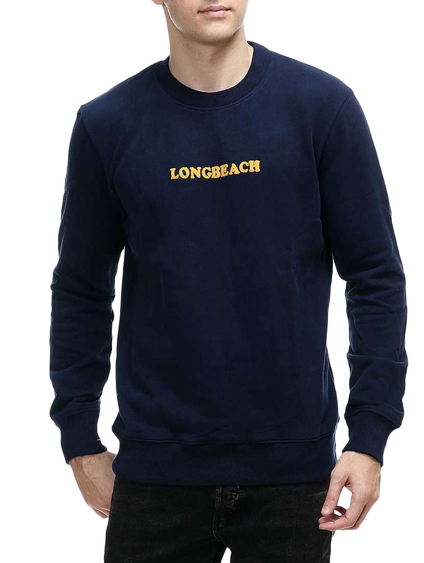 navy blue cotton chest print sweatshirt - 14495099 - Zoom Image - 0
