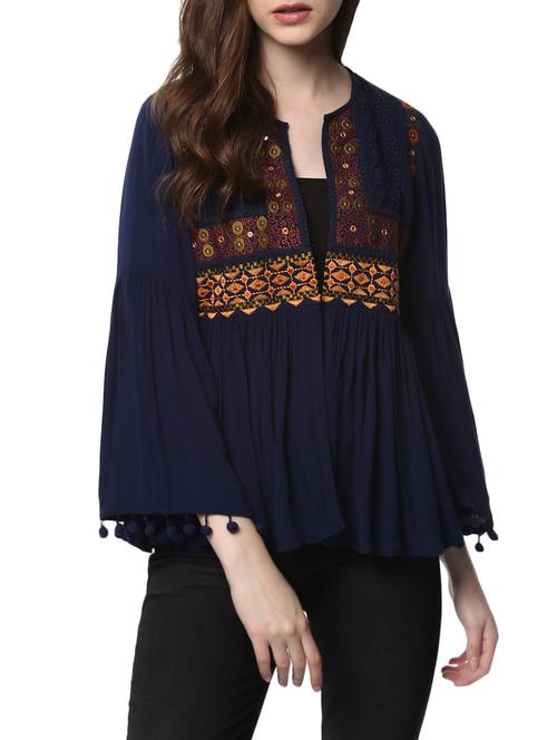 navy blue rayon top - 14496789 - Standard Image - 0