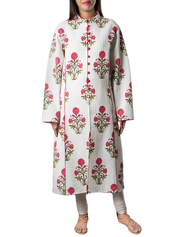 pink lemon white cotton quilted jacket