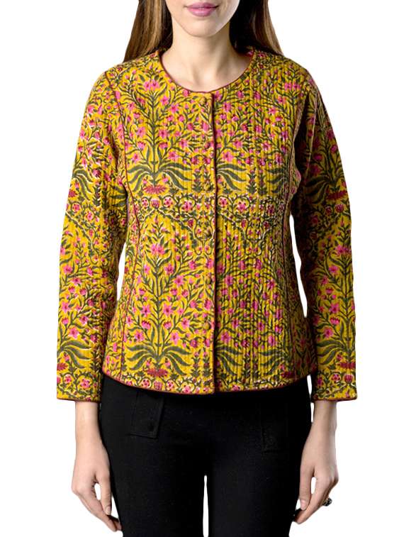 pink lemon yellow cotton quilted jacket