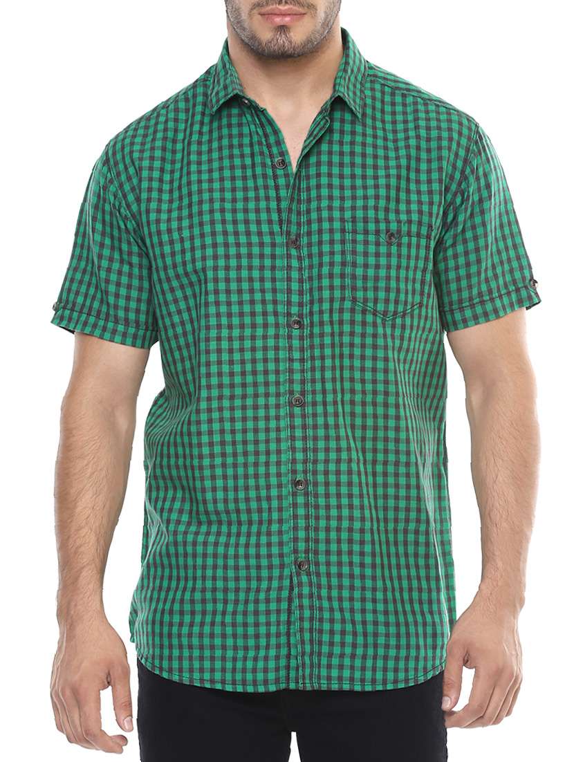 green cotton casual shirt - 14504728 -  Zoom Image - 0