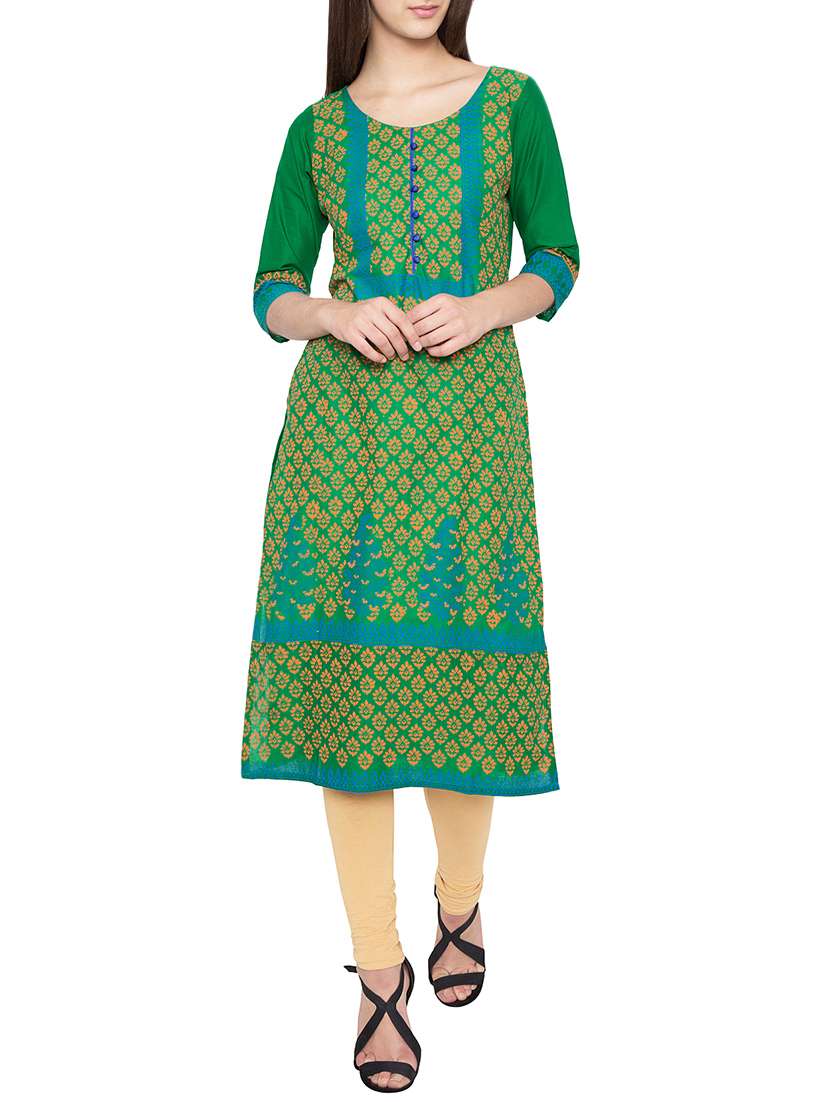 green cotton straight kurta