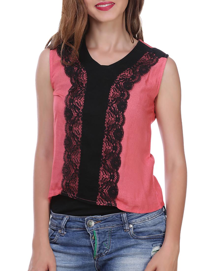 sleeveless contrast lace top - 14511612 - Zoom Image - 0