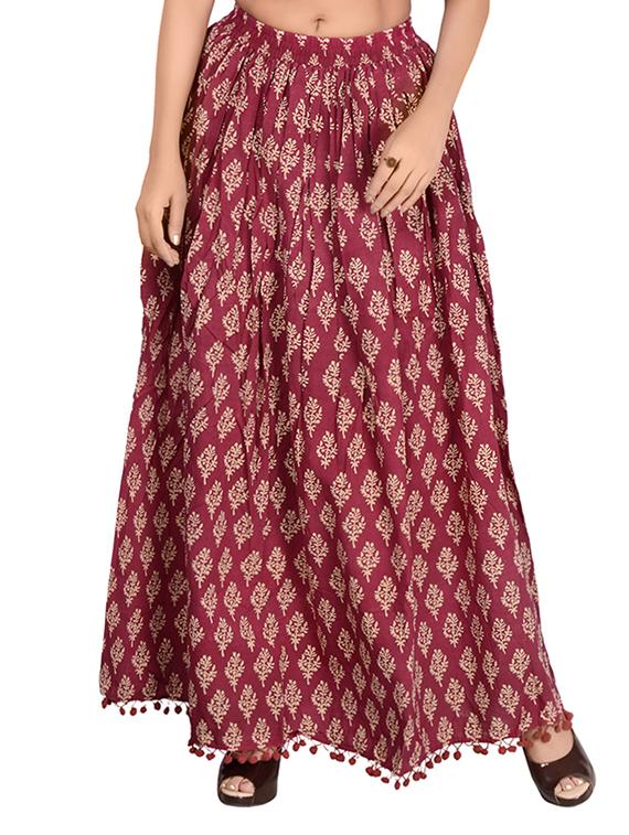 red cotton flared skirt