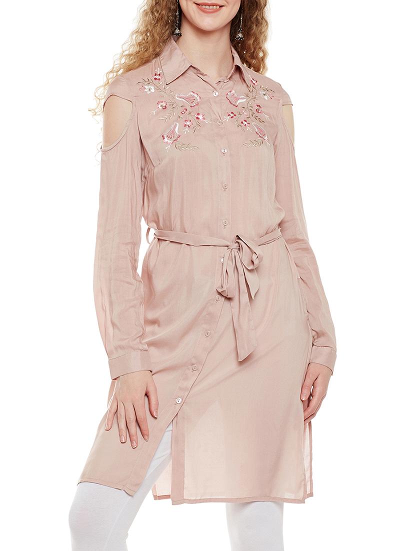 pink solid viscose tunic - 14518729 -  Zoom Image - 0