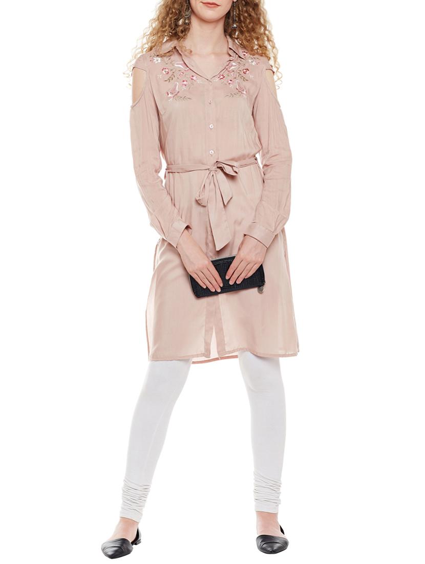 pink solid viscose tunic - 14518729 - Standard Image - 3