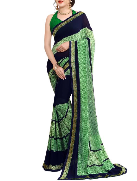 women's printed green colored saree with blouse - 14521107 -  Zoom Image - 0