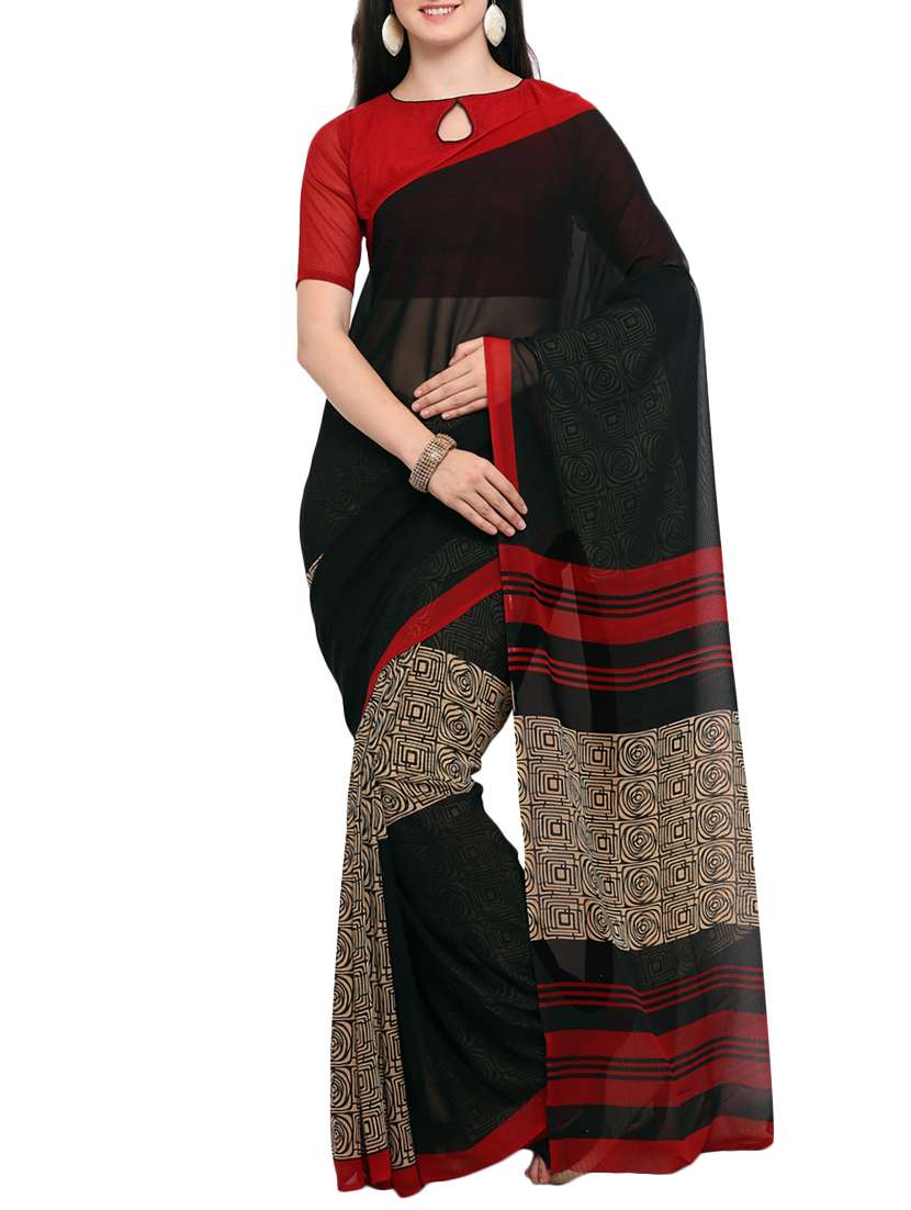 black georgette printed saree with blouse