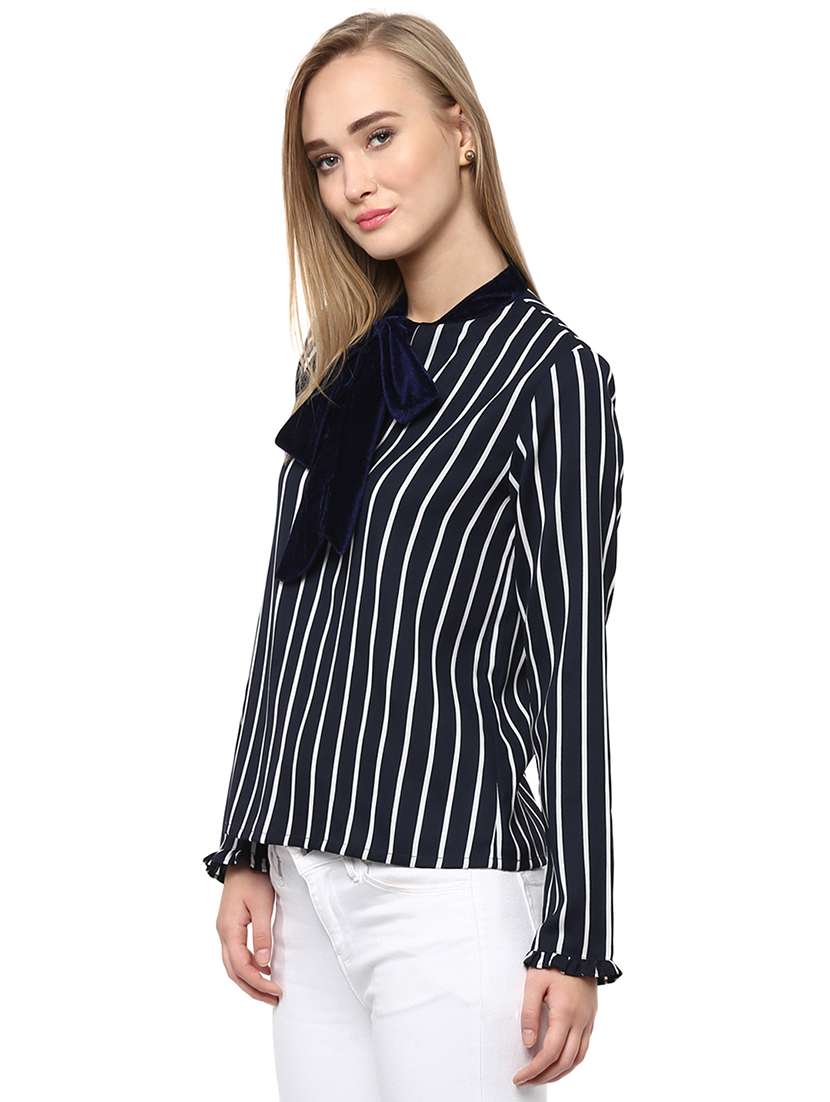 tie-knot neck striped top - 14527713 - Zoom Image - 0