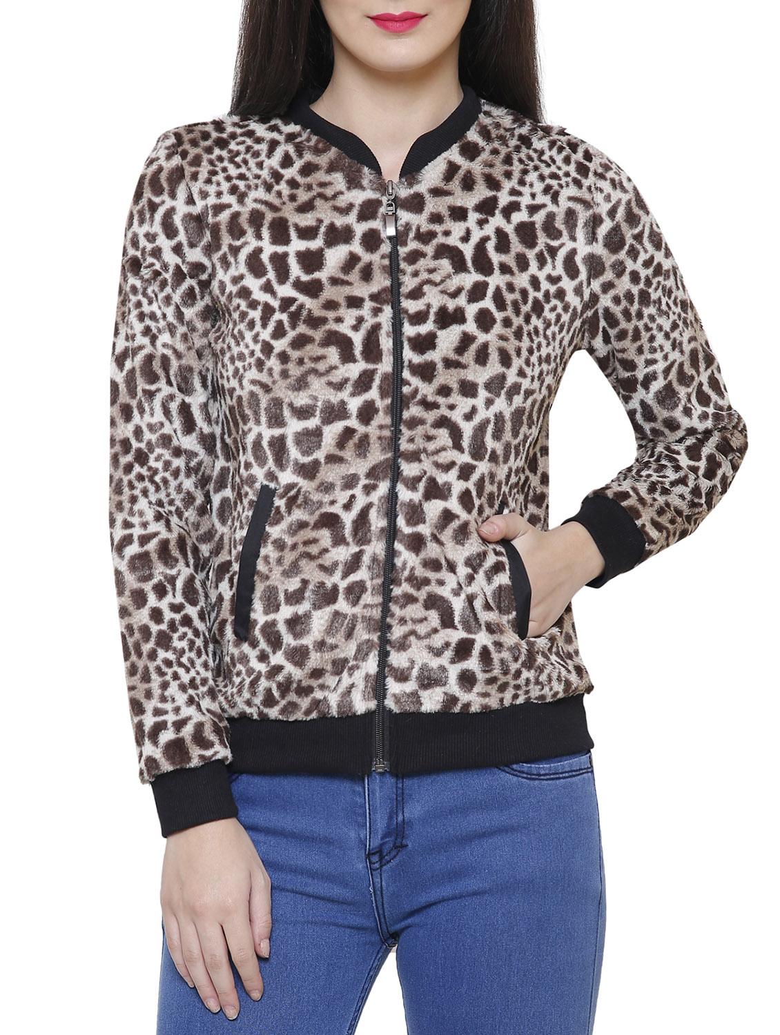 beige & brown printed faux fur jacket - 14528493 - Zoom Image - 0