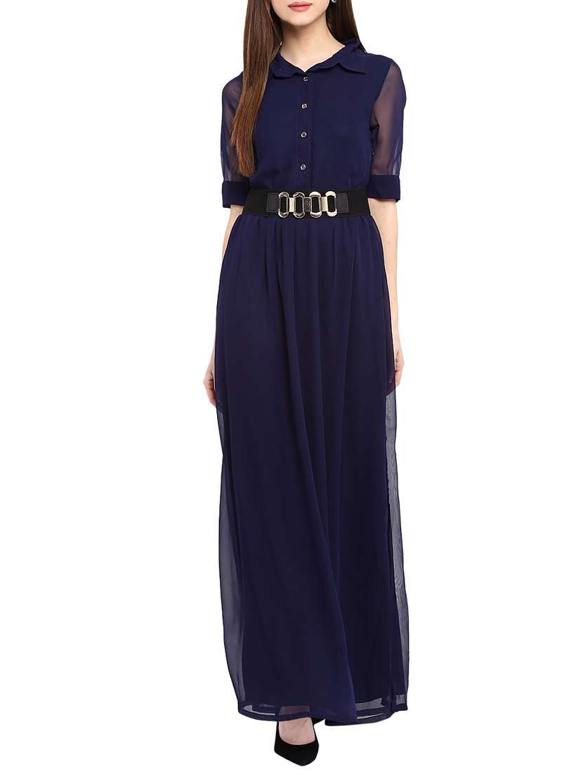button detail belted maxi dress 