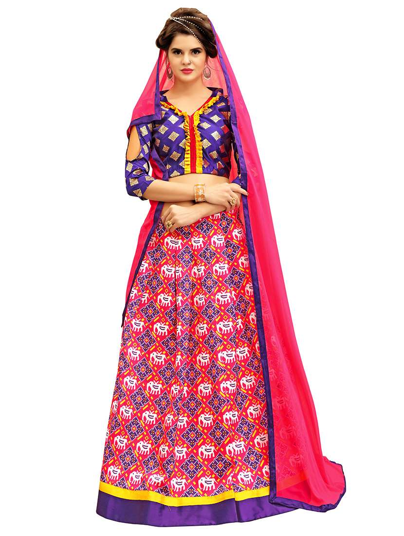 pink silk flared lehenga