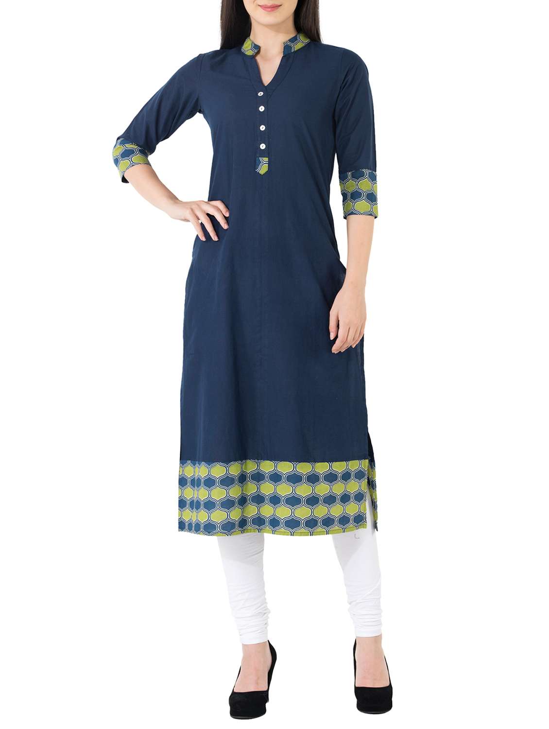 blue cotton straight kurta