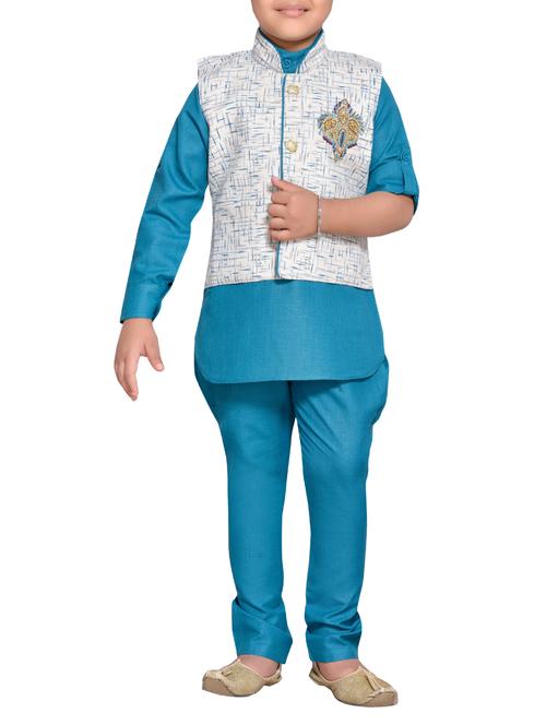 blue cotton blend kurta set - 14537653 -  Standard Image - 0