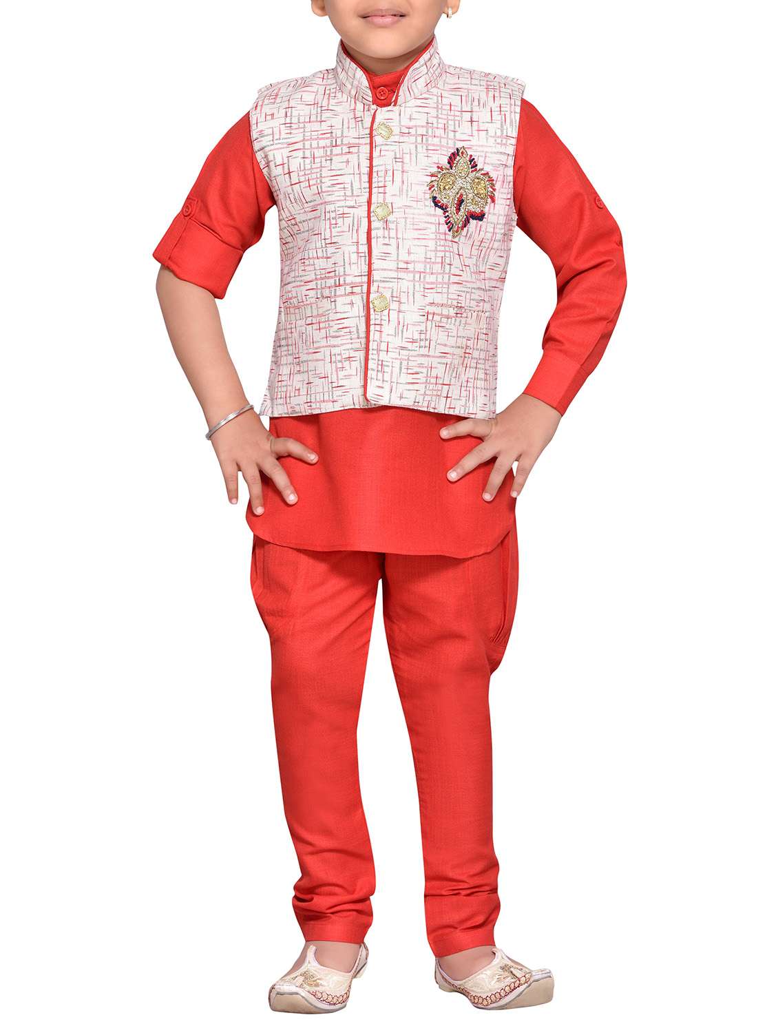 red cotton blend kurta set - 14537655 - Zoom Image - 0