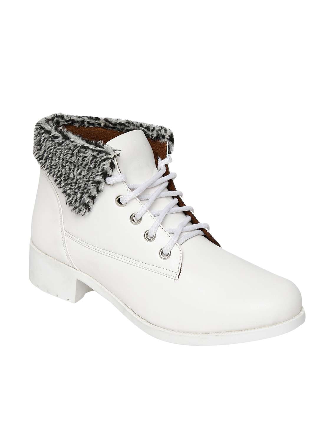 white  faux leather ankle  boot