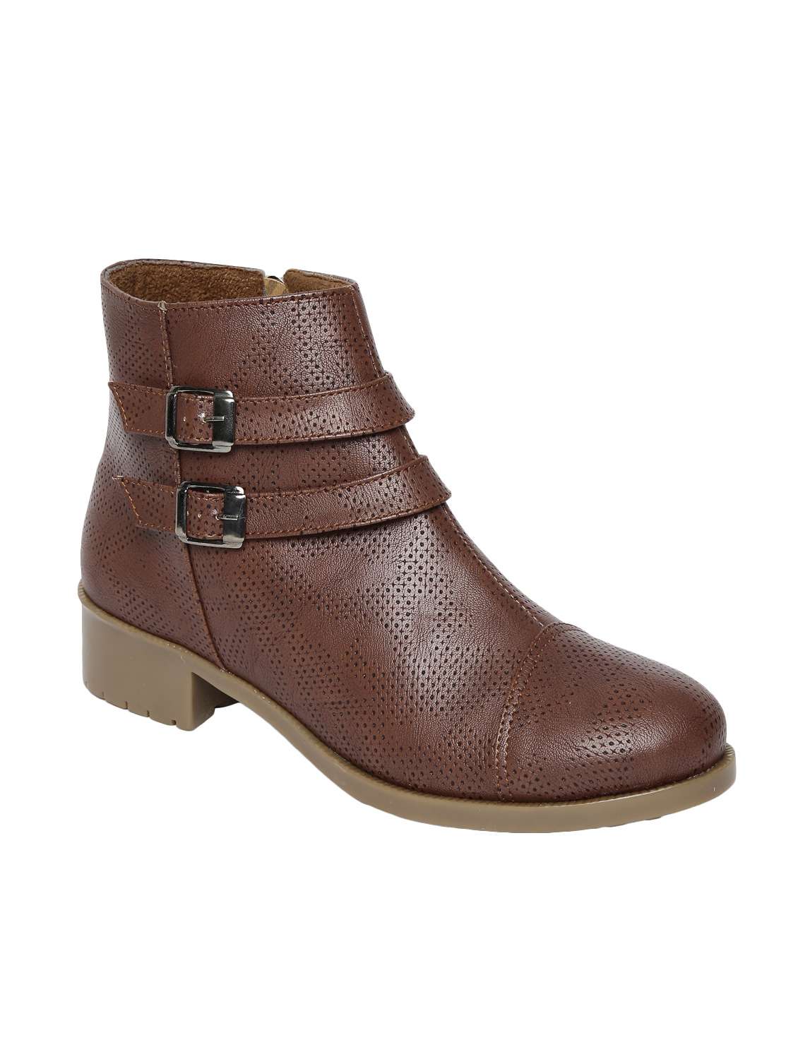 brown  faux leather ankle boot