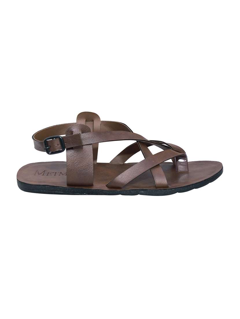 brown leatherette back strap sandals