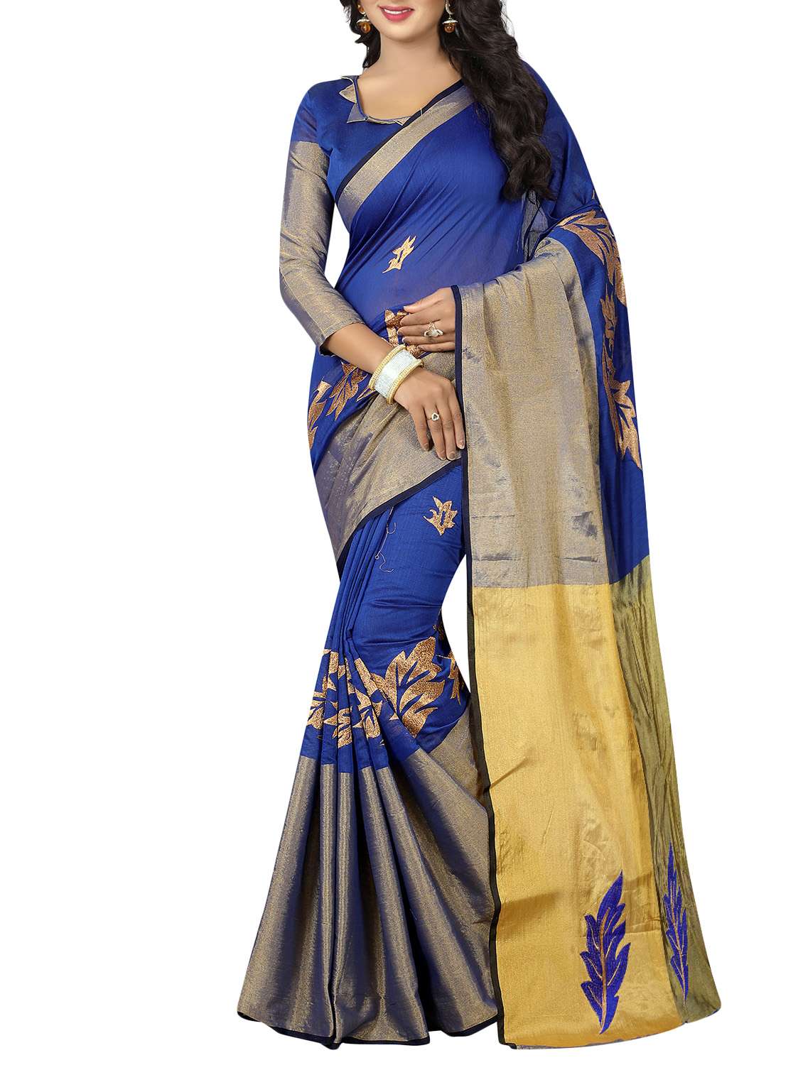 blue woven saree with blouse