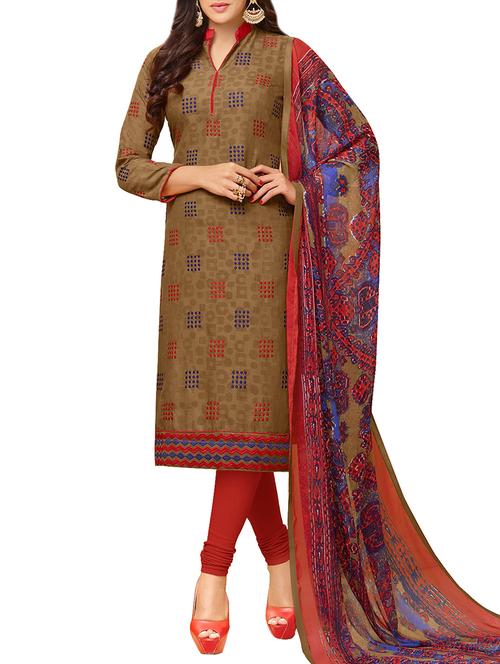 embroidered unstitched churidaar suit - 14550602 - Standard Image - 0