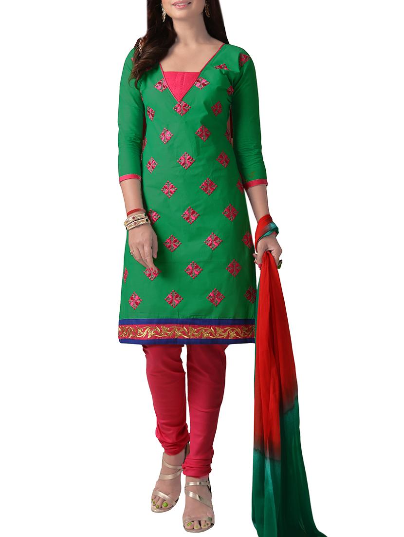 green cotton churidaar suit dress material - 14550673 - Zoom Image - 0