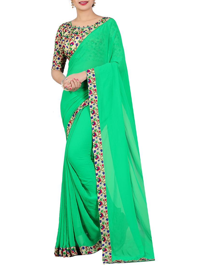 green bordered saree with blouse - 14551269 - Zoom Image - 0