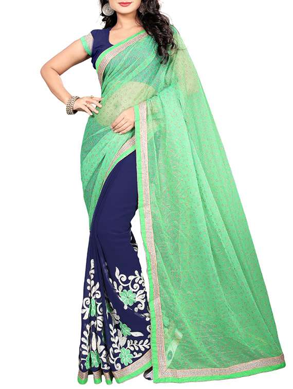 green half and half saree