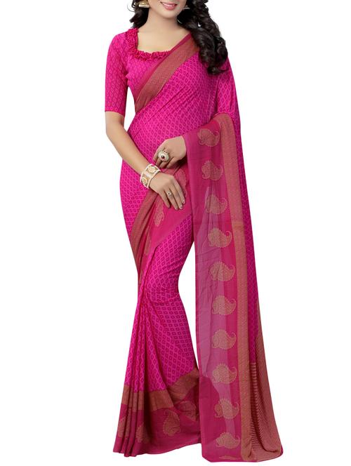 pink georgette printed saree with blouse - 14557033 - Standard Image - 0