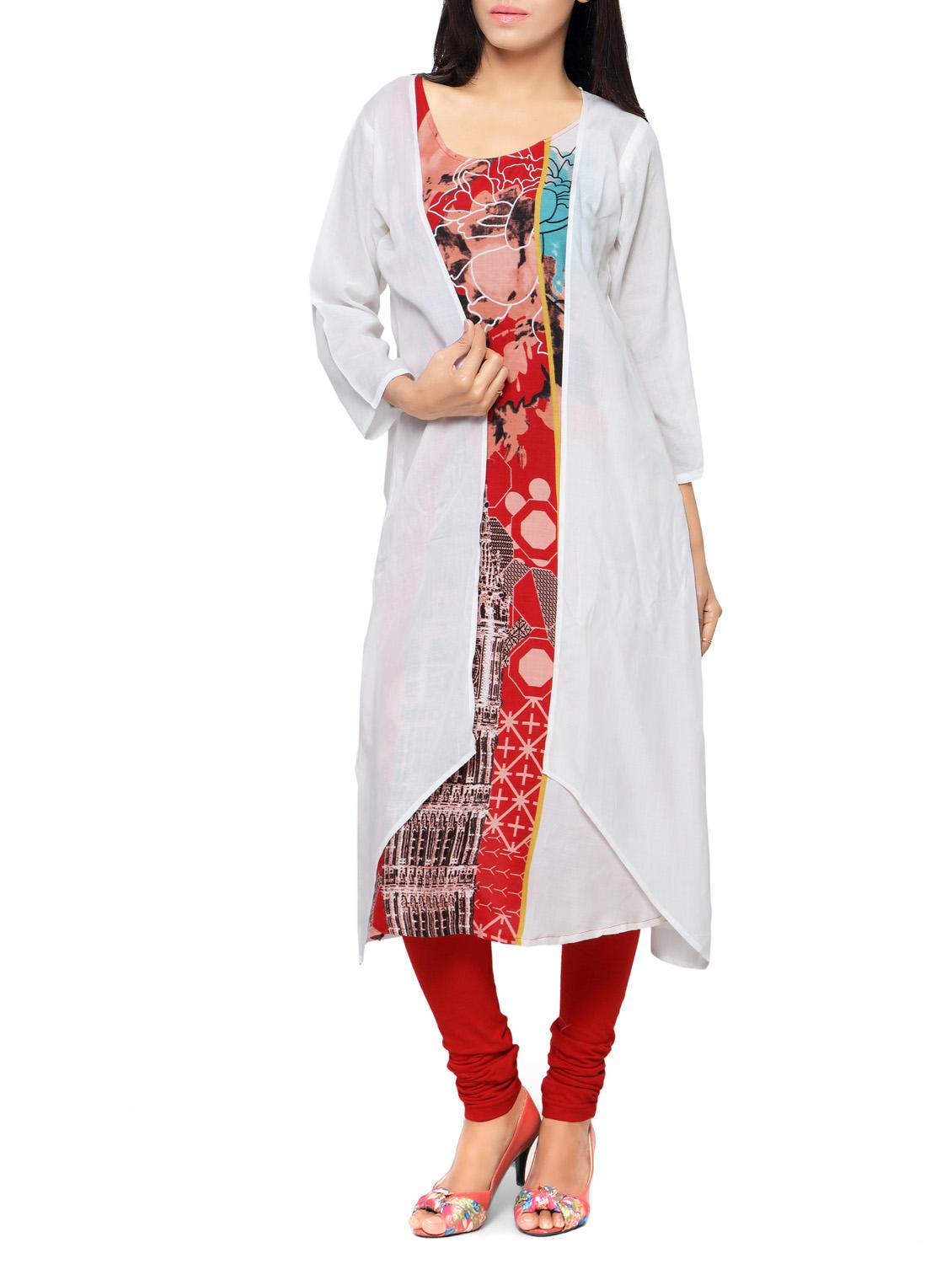 white rayon layered kurta - 14559466 - Zoom Image - 0