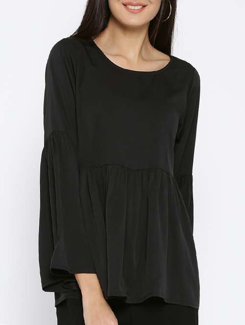 women solid bell sleeves flared top - 14562638 -  Standard Image - 0