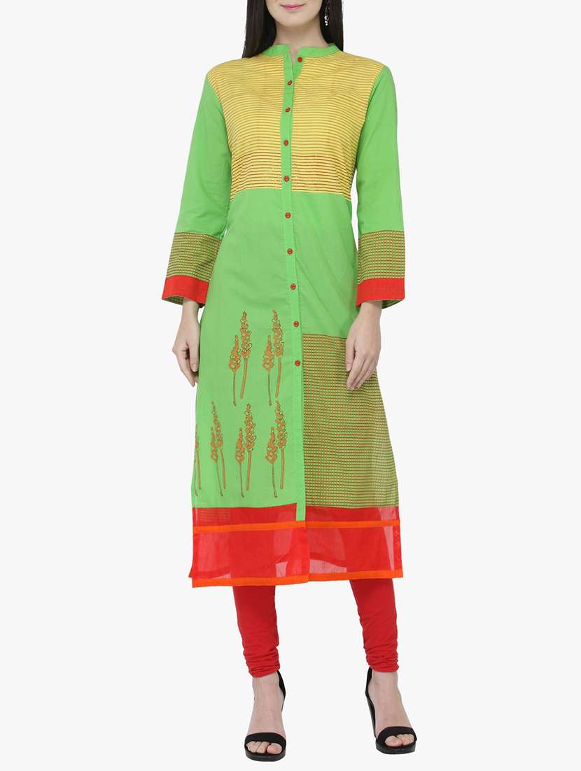 green cotton straight  kurta