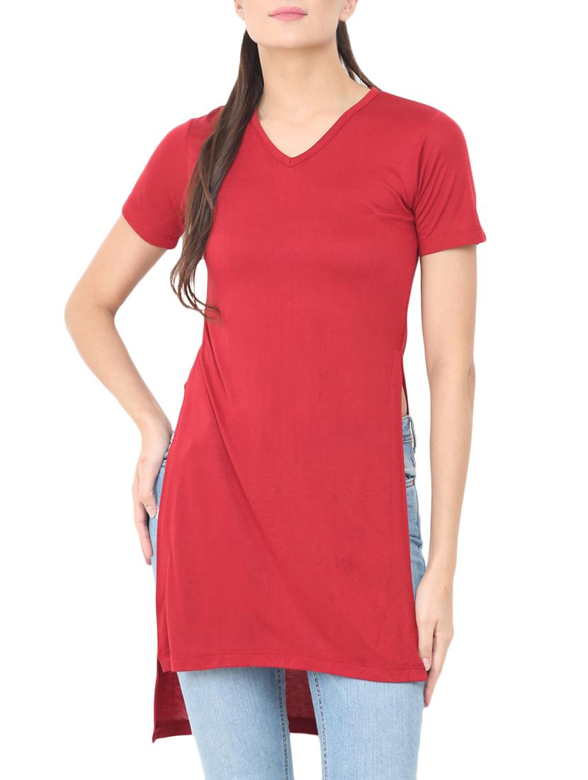 solid red solid high low tunic - 14564706 - Zoom Image - 0