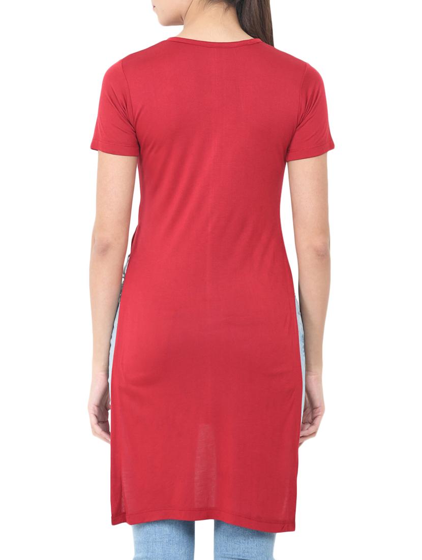 solid red solid high low tunic - 14564706 - Standard Image - 3