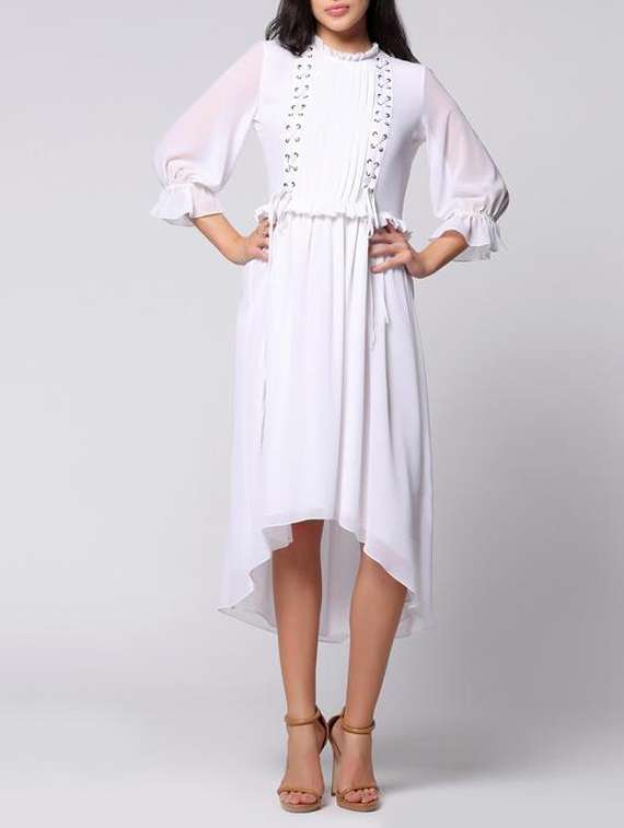white georgette fit & flare dress