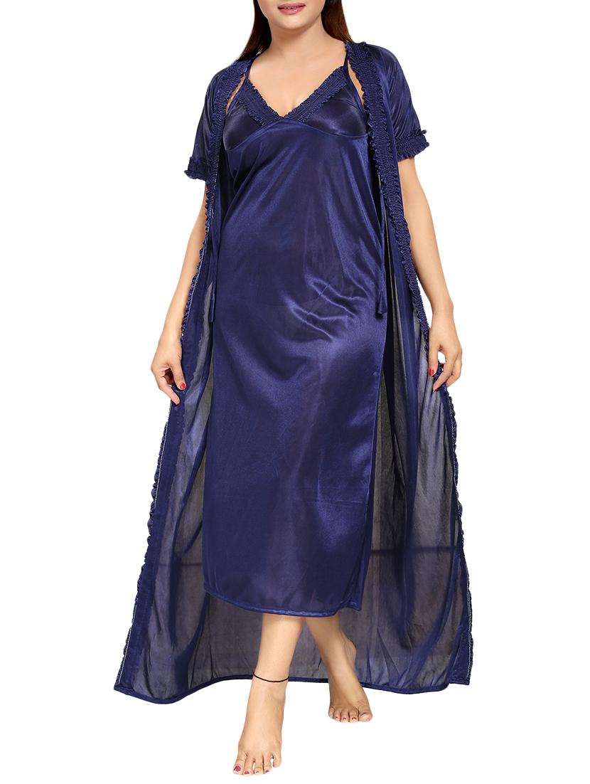 navy blue satin nightwear set - 14574198 -  Zoom Image - 0