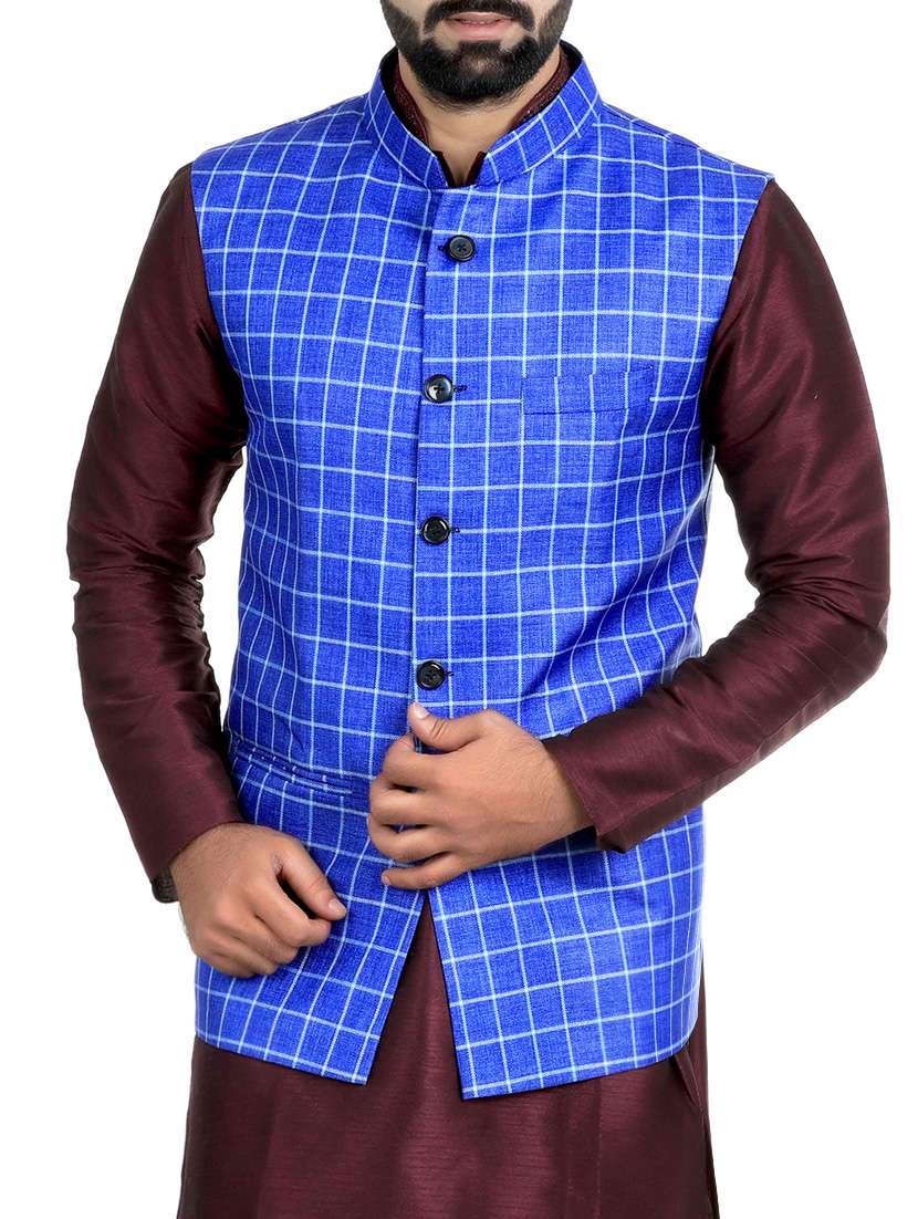 blue cotton nehru jacket