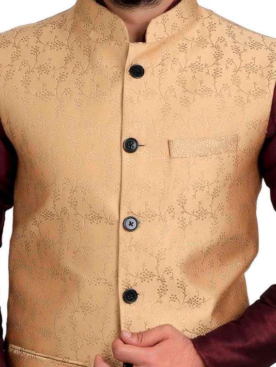 beige silk nehru jacket - 14574570 -  Standard Image - 3