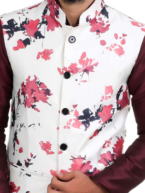 white silk blend nehru jacket - 14574571 -  Standard Image - 3