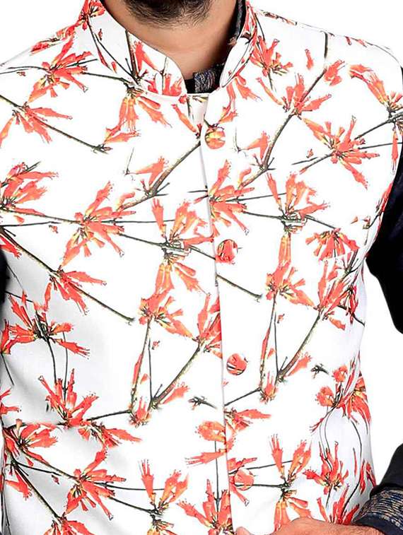 white cotton nehru jacket - 14574578 -  Standard Image - 3