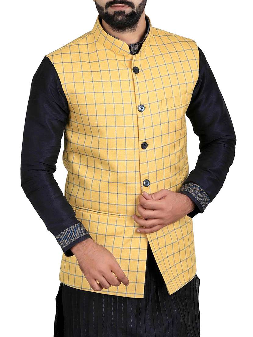 yellow cotton nehru jacket
