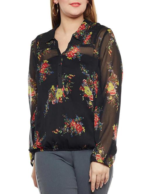 black printed plus top - 14578447 -  Standard Image - 0