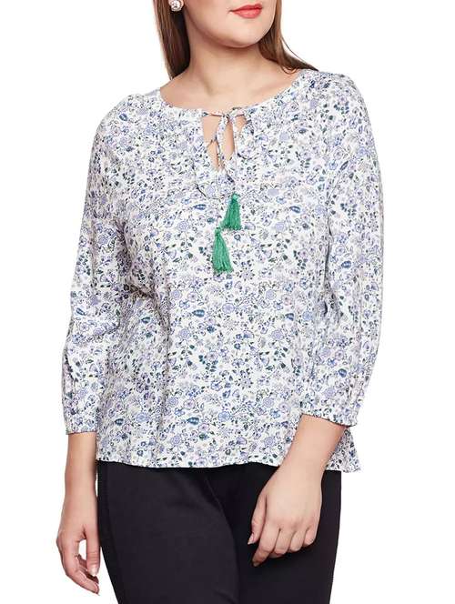 white printed plus top - 14578453 -  Standard Image - 0