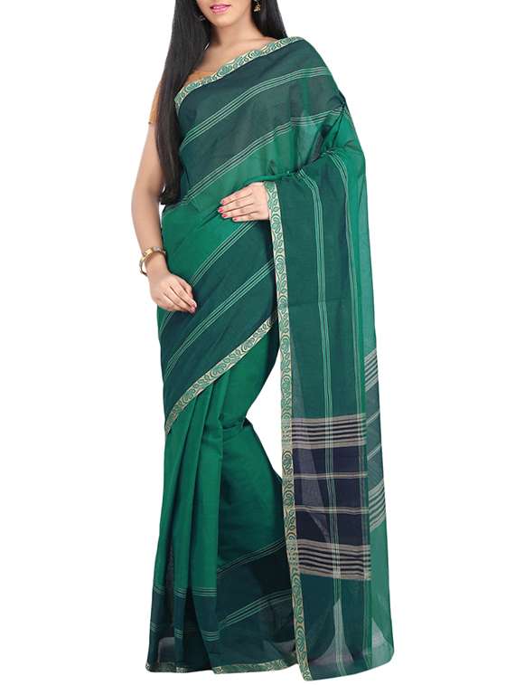 green cotton bordered saree