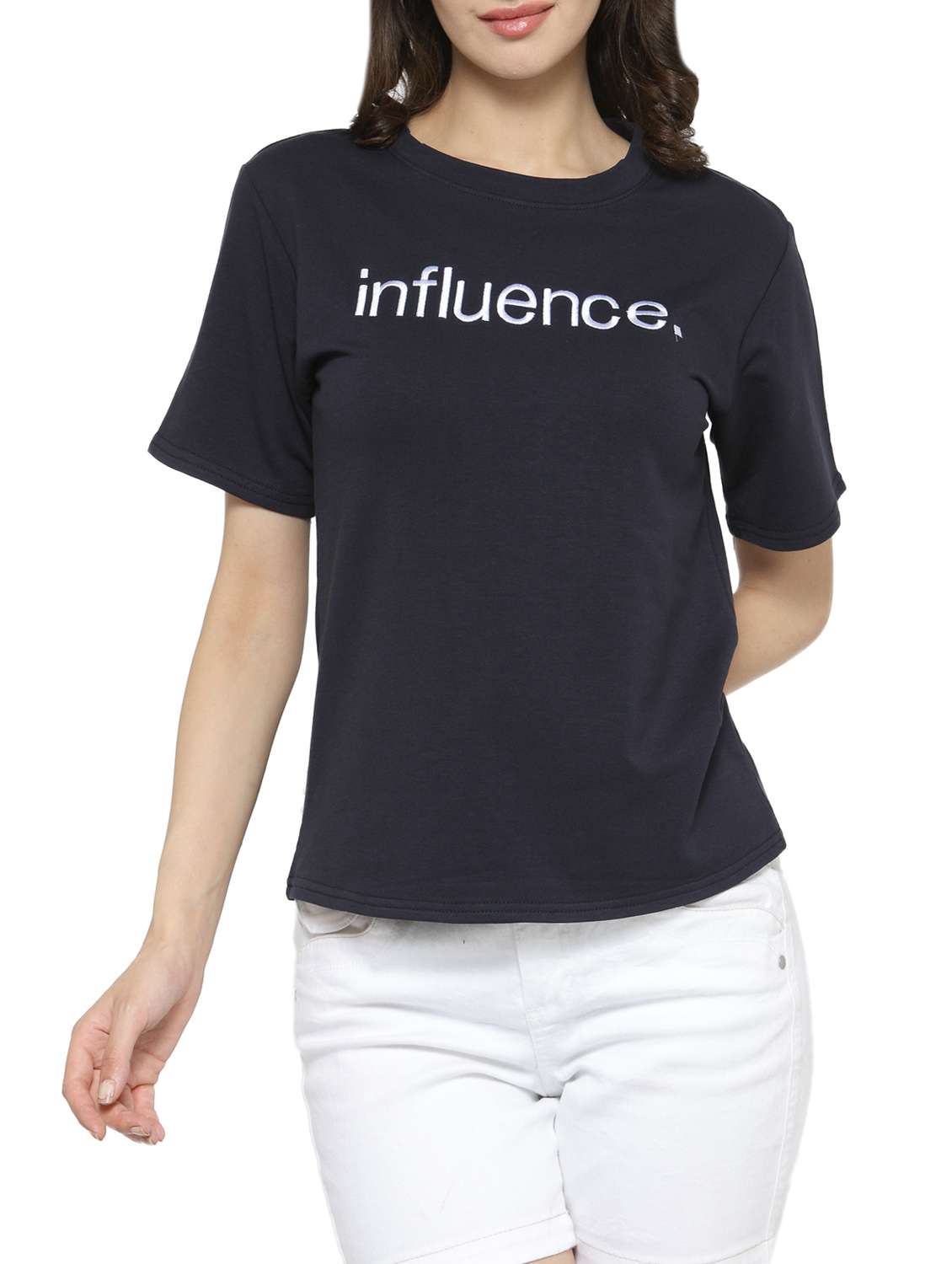 women's chest print crew neck t-shirt