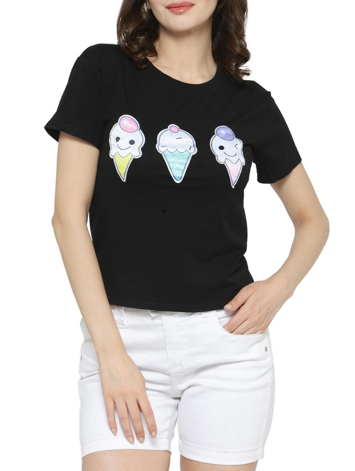 women's chest print round neck t-shirt - 14590131 - Zoom Image - 0