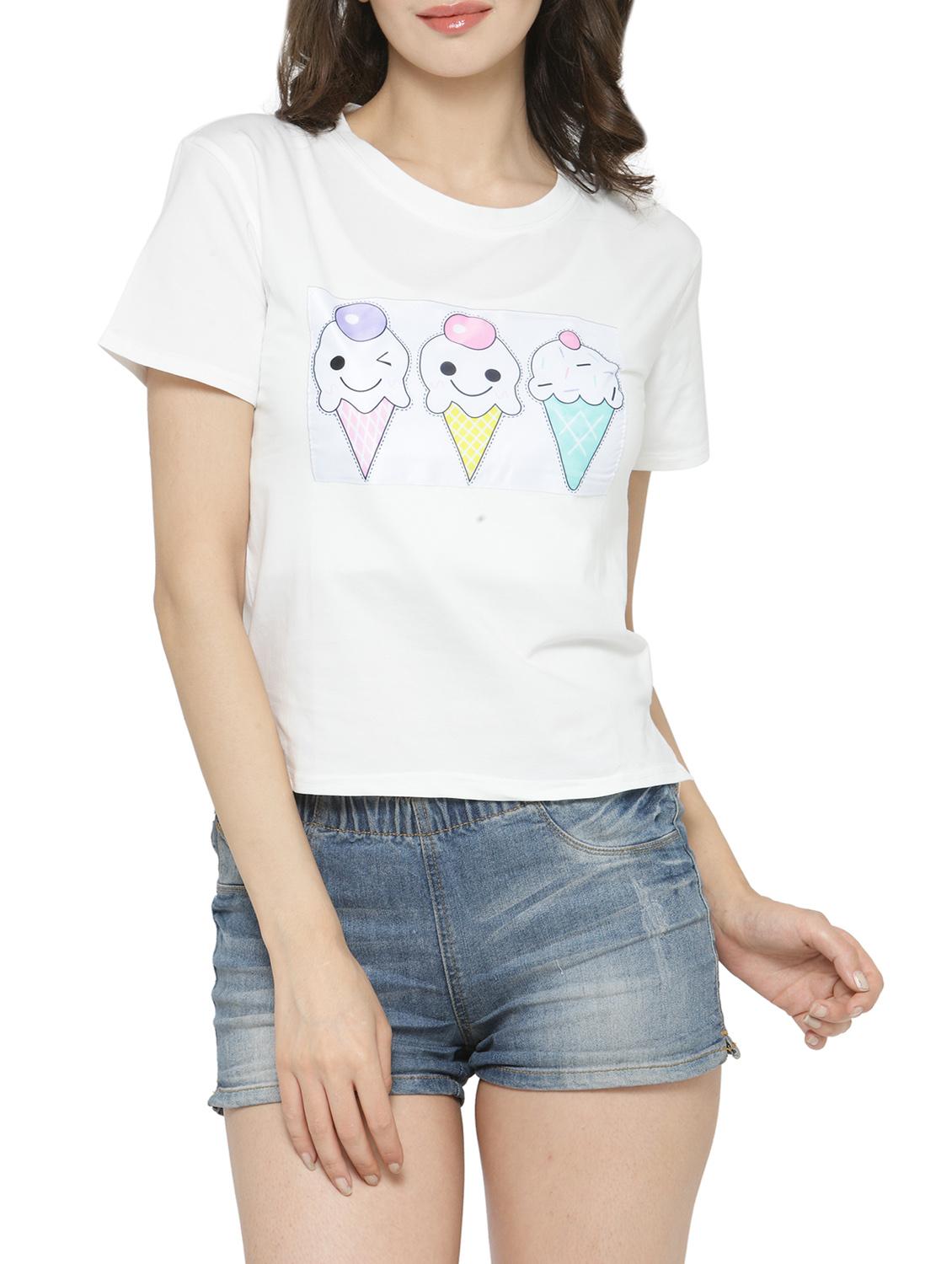 women's chest print round neck t-shirt