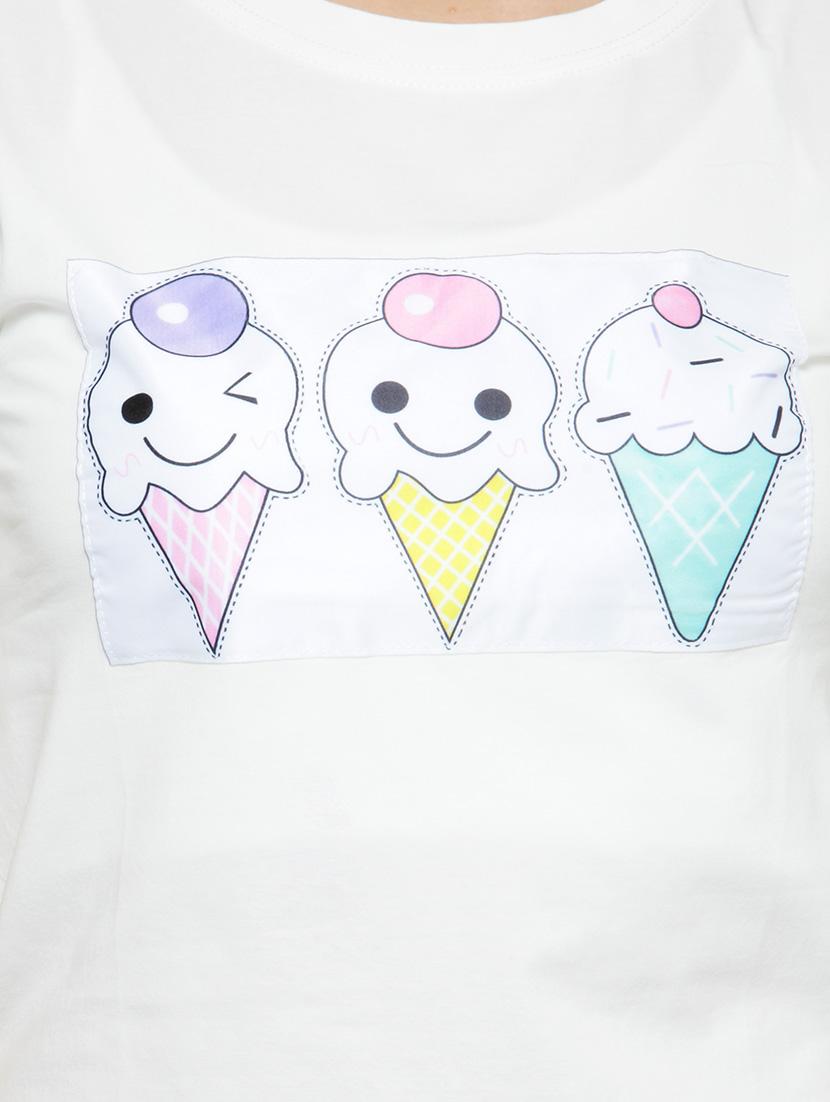 women's chest print round neck t-shirt - 14590132 - Standard Image - 3