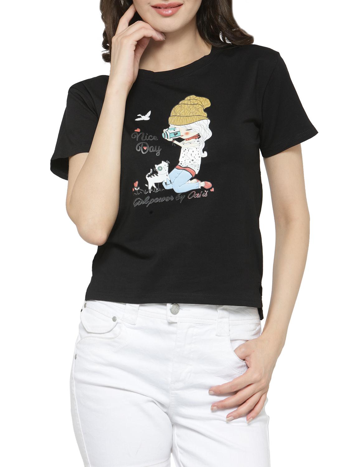 women's front print crew neck t-shirt - 14590138 - Zoom Image - 0