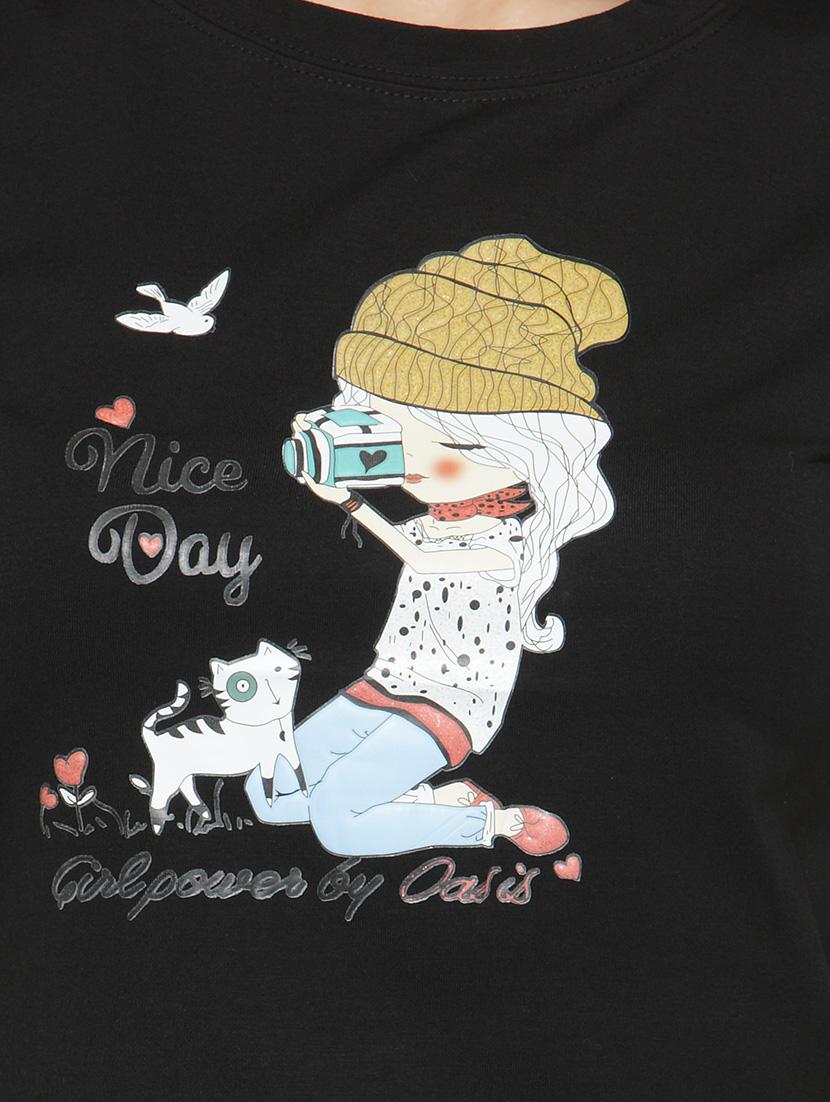 women's front print crew neck t-shirt - 14590138 - Standard Image - 3