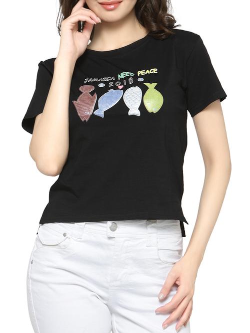 women's front print round neck t-shirt - 14590154 -  Standard Image - 0